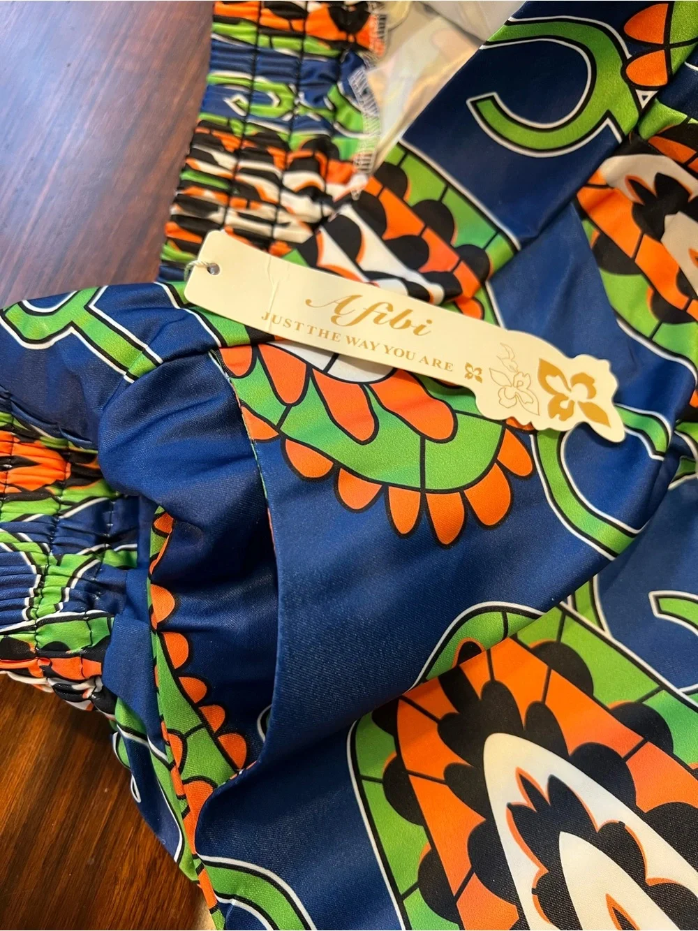 Afibi Navy Blue Orange & Green Patterned Skirt, size XL - Picture 8 of 11